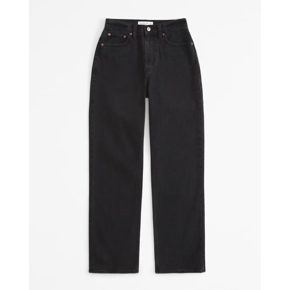 ABERCROMBIE High Rise Vintage Straight Jean - Black